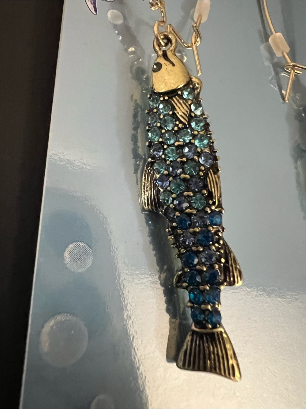 Betsey Johnson Blue Crystal Fish Drop Earrings - Picture 15 of 16